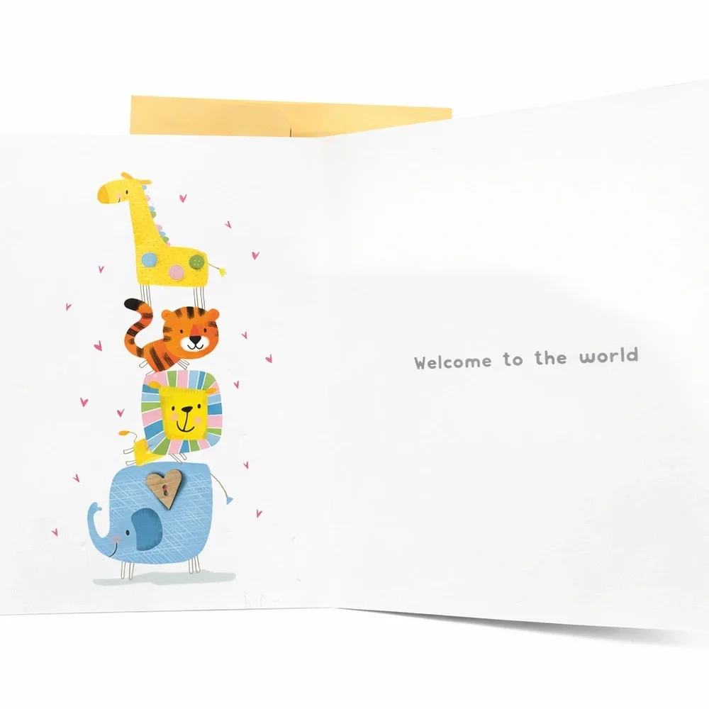 New Baby Shaker Greeting Card 3D Jungle Animals Interactive w Envelope